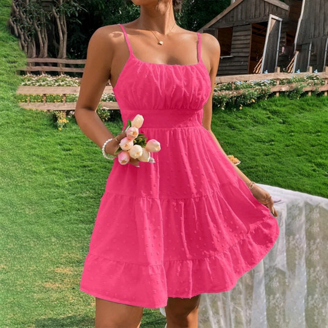 Beyond Pink Vacay Swiss Dot Ruffle Dress