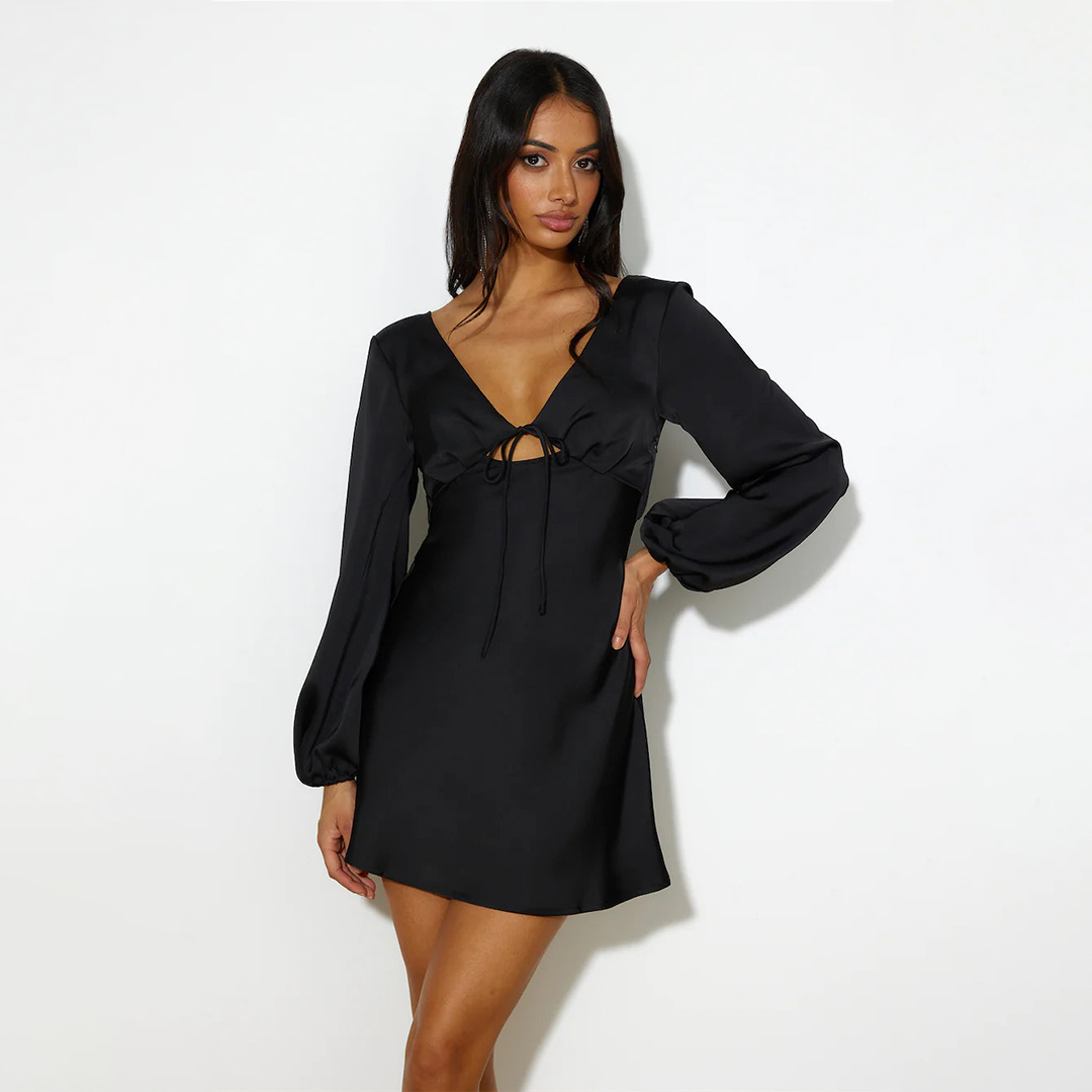 DREAM DATE SATIN MINI DRESS BLACK