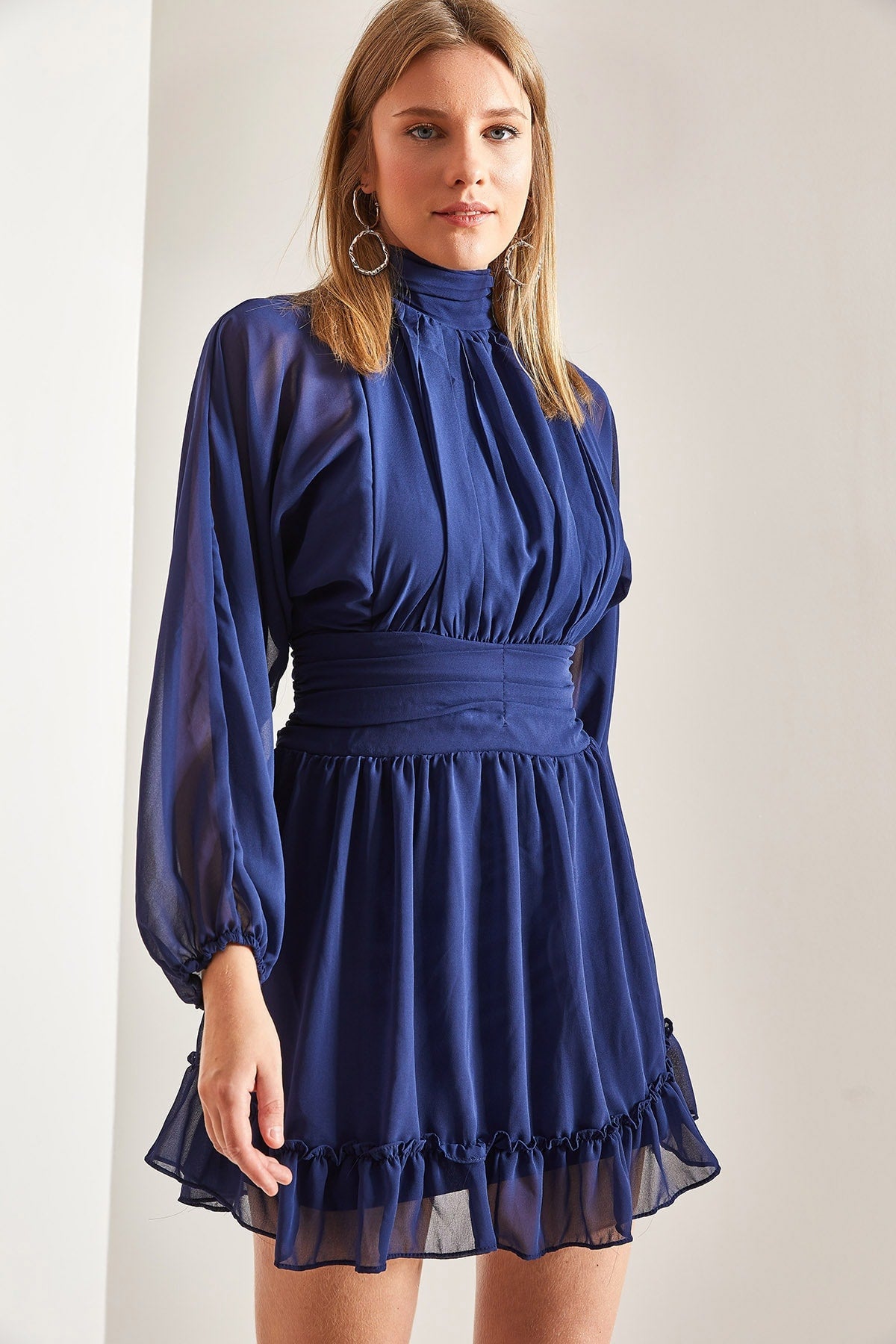 Midnight Blue Gathered Dress