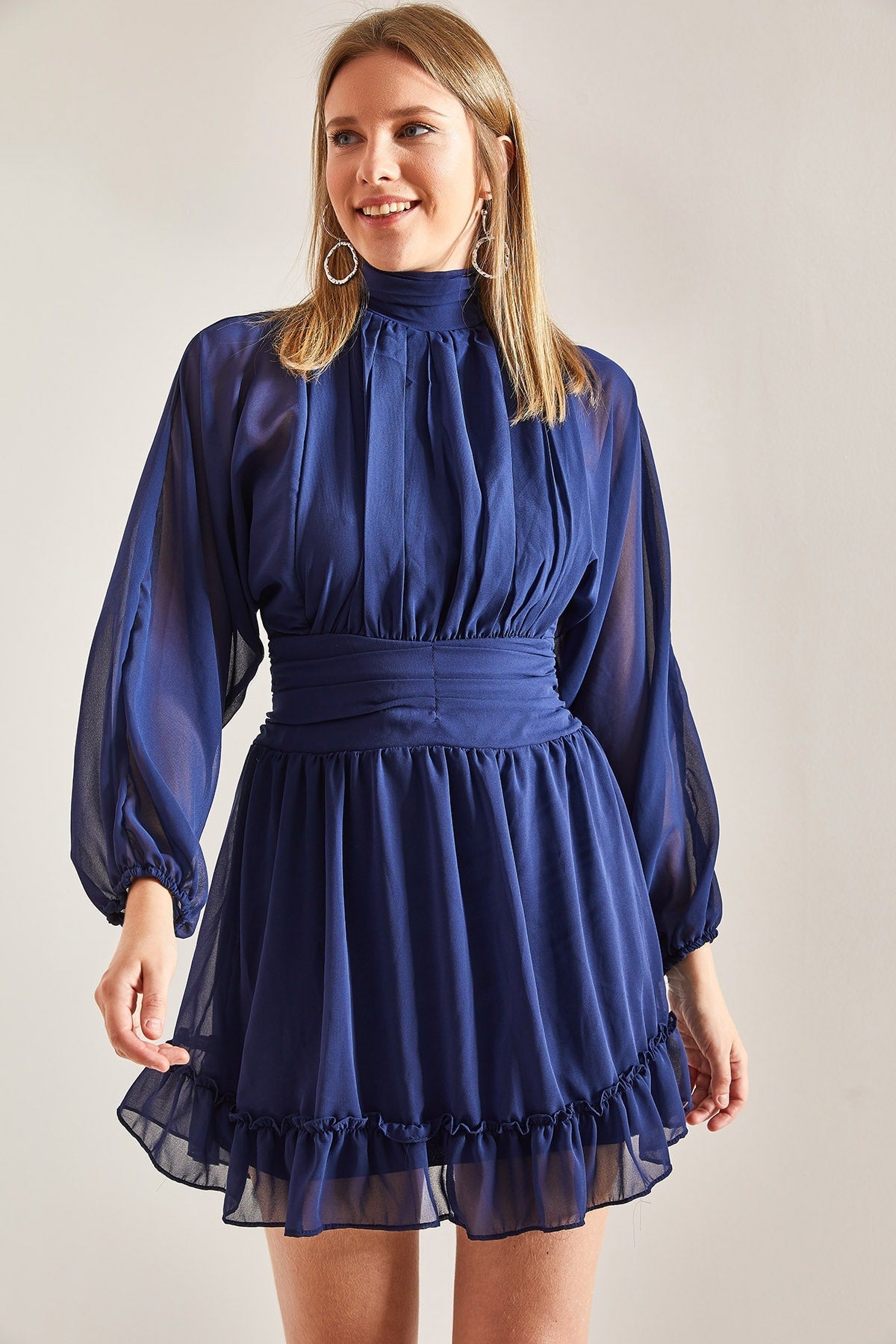 Midnight Blue Gathered Dress